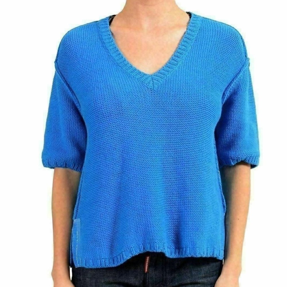 Maison Margiela MM6 Women's Blue Knitted V-Neck Sweater US M IT 42